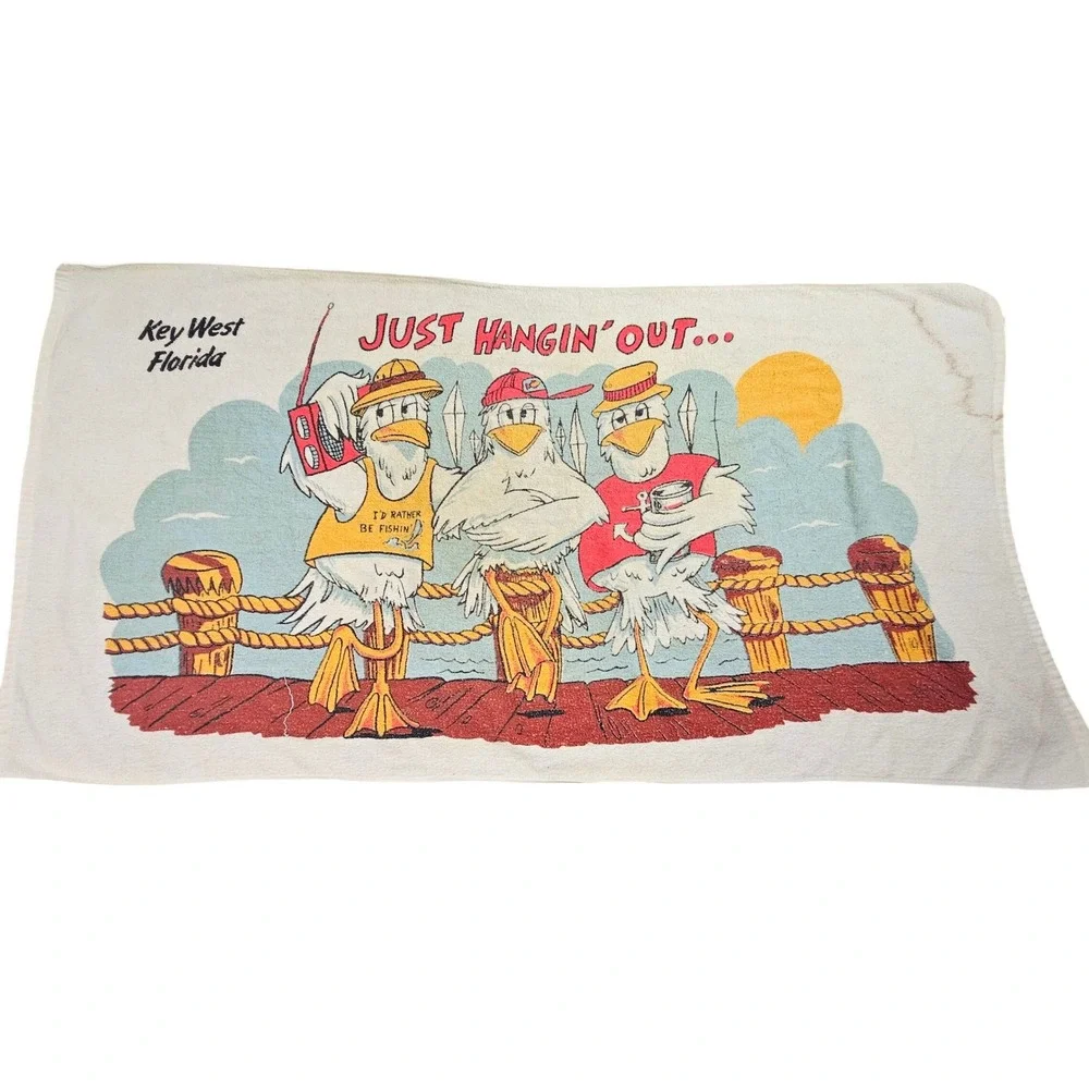 Vintage Beach Towel Unisex OS White‎ Key West Florida Seagulls Souvenir Kitsch